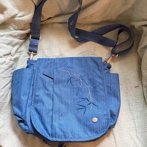 Haiku shoulder tote crossbody REVEL embroidered blue/turquoise VG handmade